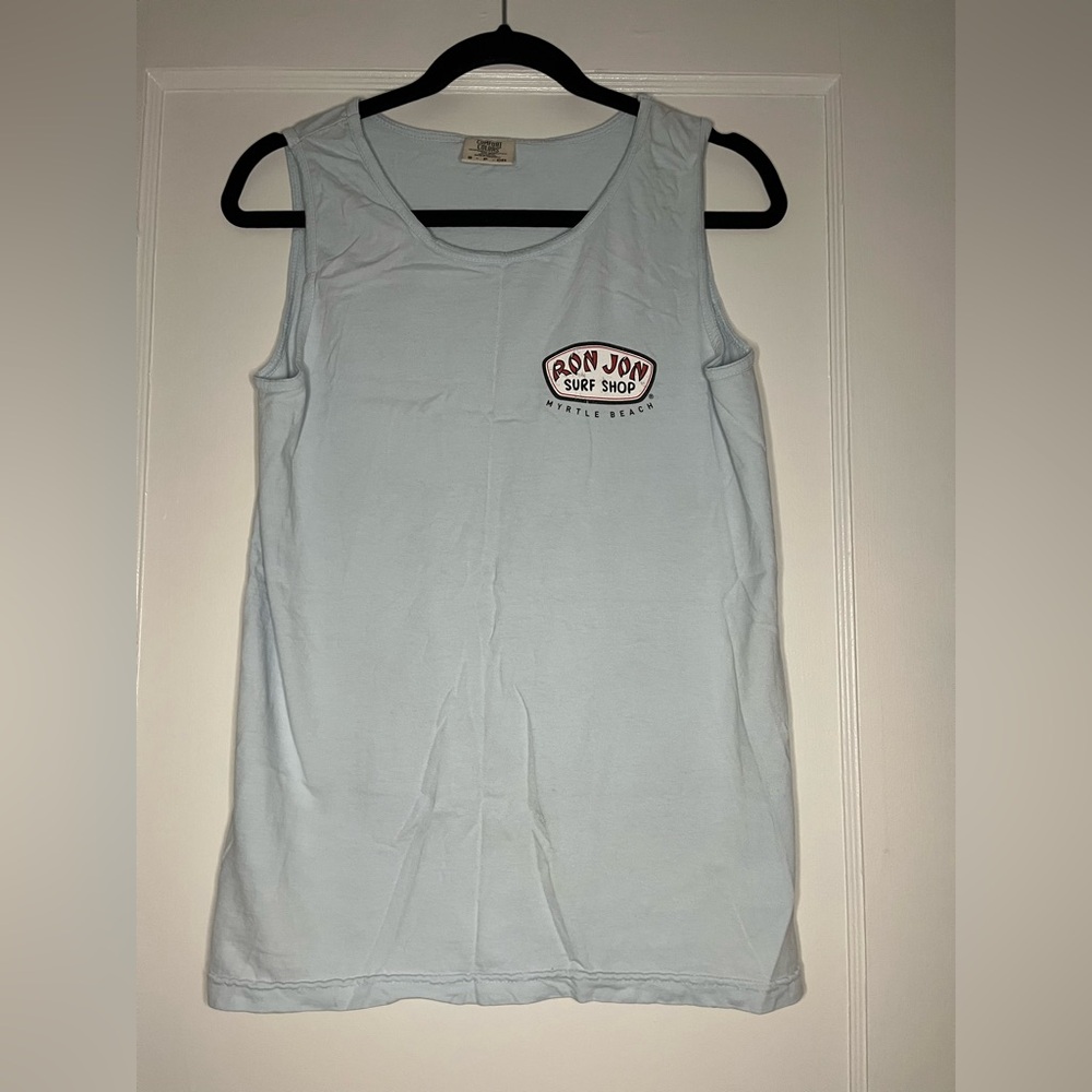 Ron Jon Light Blue Tank with Red and Black Logo Men's Small